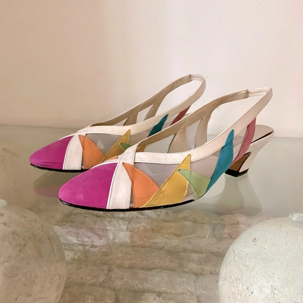 Vintage Italian Pieced Suede Slingback Heels - Picture 1 of 8
